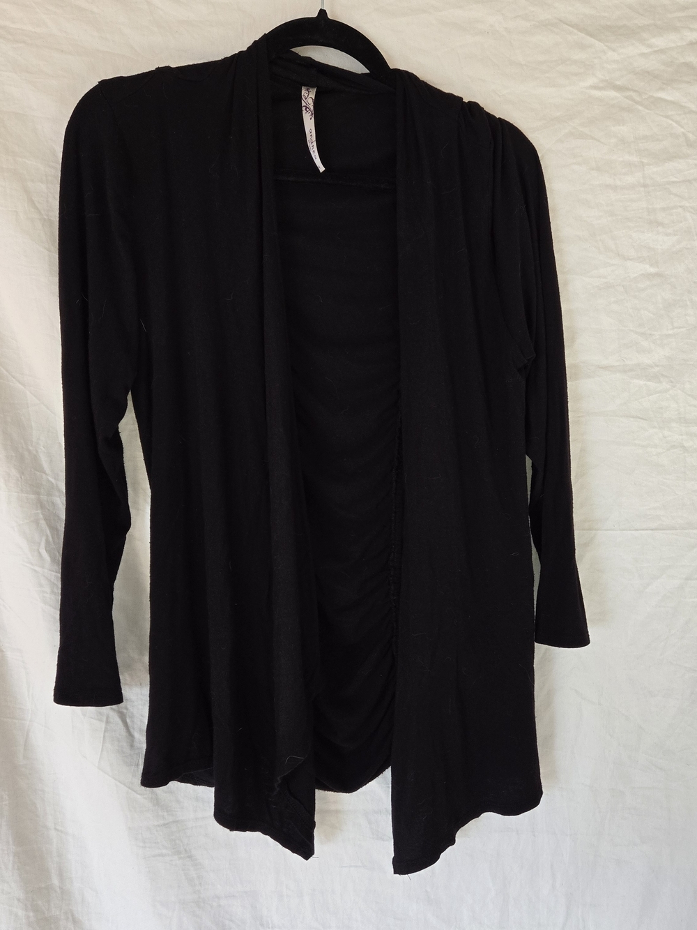 ANDREA FENZI Black Open-Front Draped Cardigan